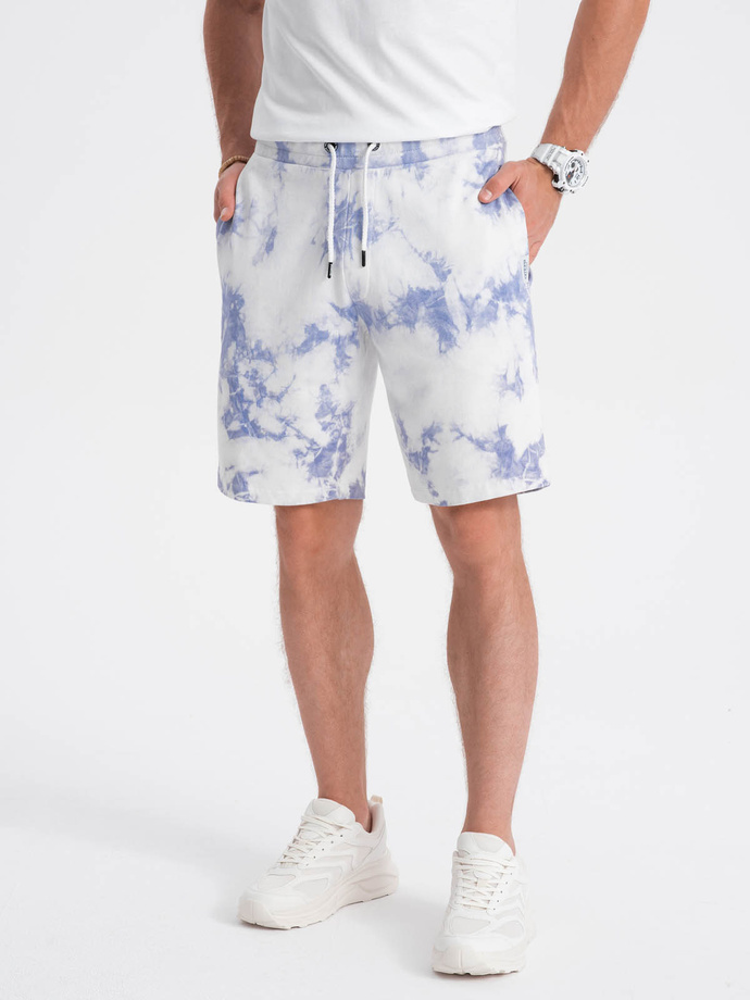 Spodenki męskie dresowe TIE DYE - niebiesko-białe V1 W420