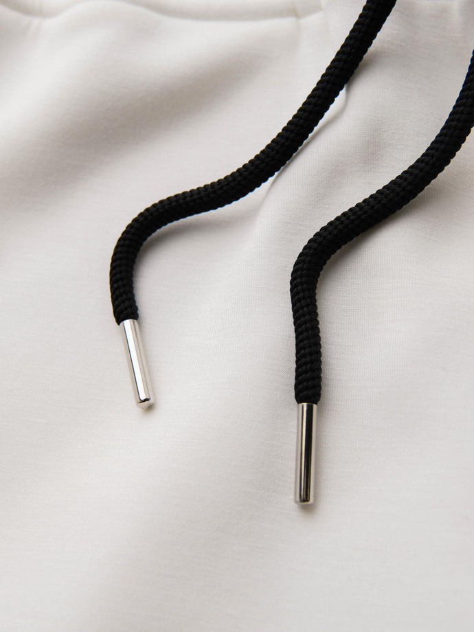 Dresowe spodnie męskie ze ściągaczami w nogawkach i gumowym nadrukiem – białe V2 OM-PASK-0223