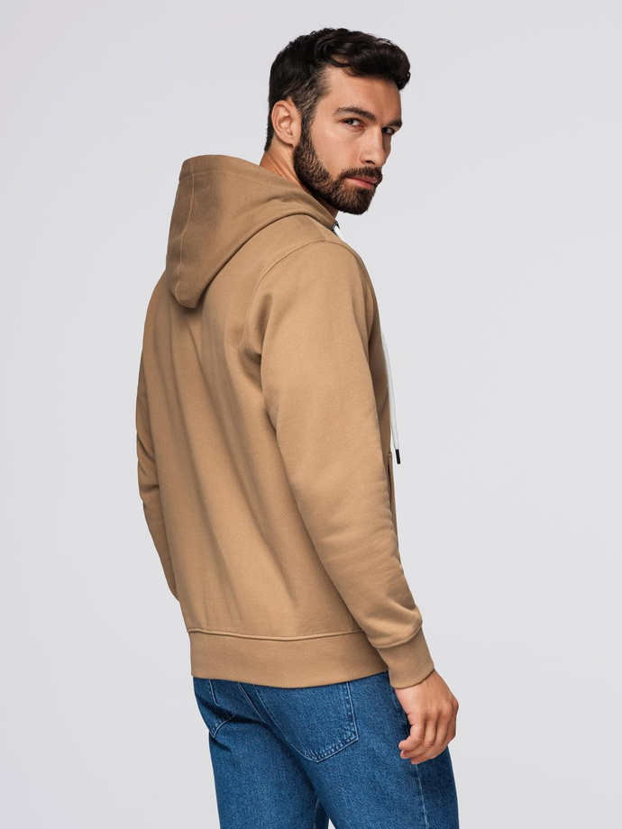 Bluza męska dresowa BASIC rozpinana z kapturem - brązowa V2 OM-SSBZ-0178