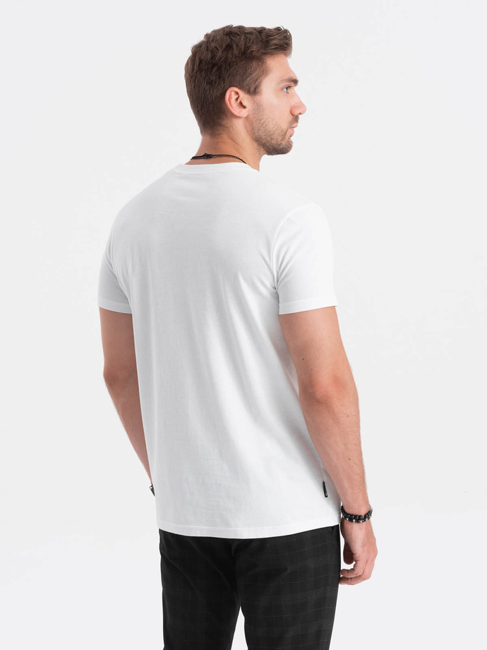 T-shirt męski bawełniany z nadrukiem na kieszonce - biały V8 S1742