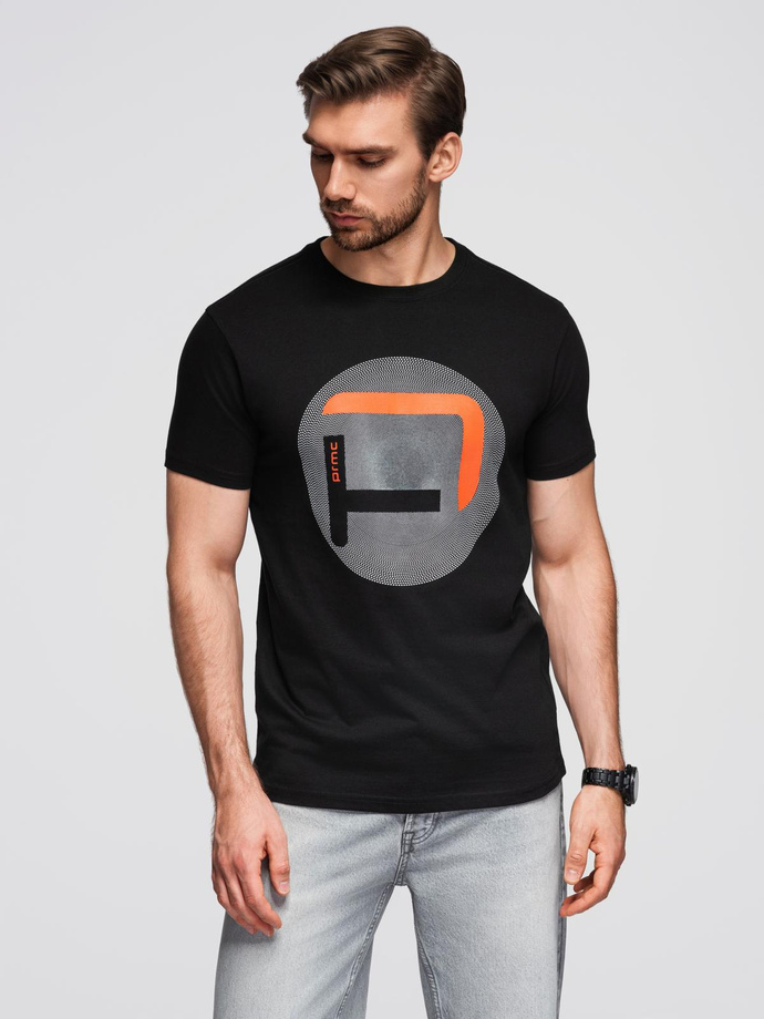 Męski t-shirt z dużym nadrukiem – czarny V2 OM-TSPT-0245