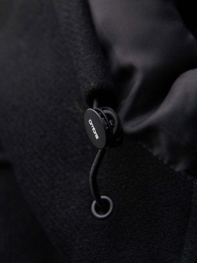 Płaszcz męski parka z wełną i kapturem - czarny V1 OM-COWC-0132