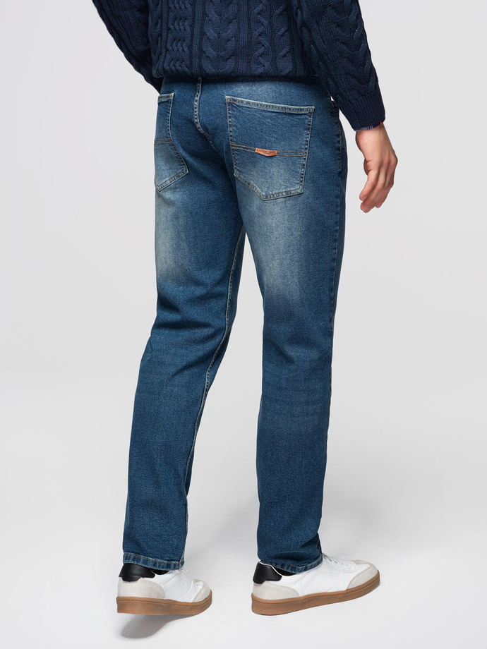 Męskie spodnie jeansowe REGULAR FIT z przetarciami - ciemnoniebieskie V2 OM-PADP-0254