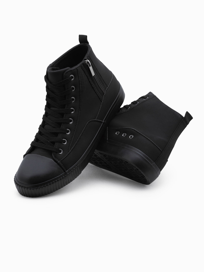 Buty męskie wysokie trampki z ozdobnym zamkiem - czarne V1 OM-FOTH-22FW-002