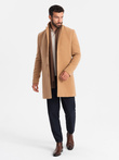 Jednorzędowy długi męski płaszcz w stylu garniturowym – jasnobrązowy V3 OM-COWC-0105