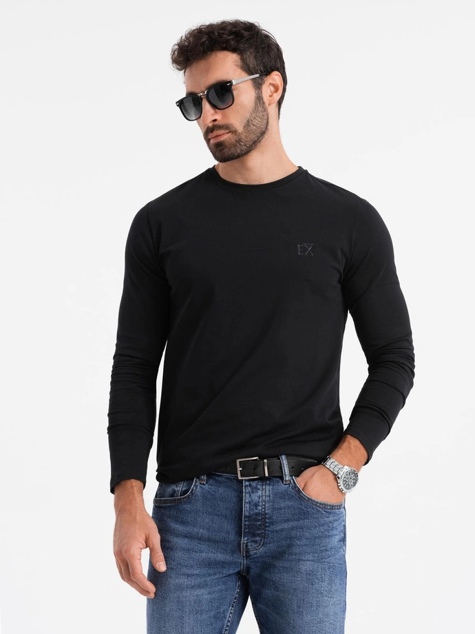 Longsleeve męski SLIM FIT z elastanem i printem – czarny V1 OM-LSBC-0124 