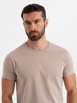 Klasyczny T-shirt męski bawełniany BASIC - piaskowy V11 OM-TSBS-0236