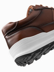 Męskie buty sportowe sneakersy ze skóry ekologicznej – brązowe V1 OM-FOSL-0181