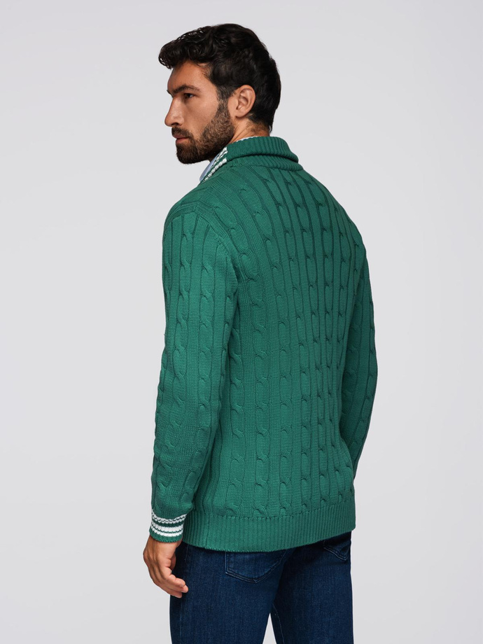 Męski sweter kardigan z szalowym kołnierzem w stylu preppy - zielony V2 OM-SWCD-0152
