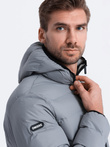 Kurtka męska pikowana z kontrastowymi zamkami - szara V2 C451