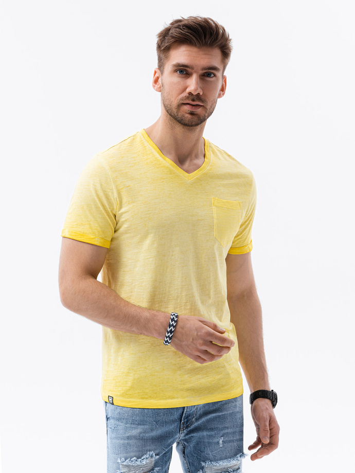 T-shirt męski z kieszonką - żółty melanż V5 S1388 