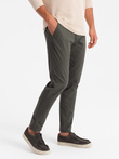 Jednolite męskie spodnie chino SLIM FIT – khaki V3 OM-PACP-0183