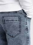 Męskie spodnie jeansowe marmurkowe z surowo wykończoną nogawką SLIM FIT - ciemnoniebieskie V4 OM-PADP-0146