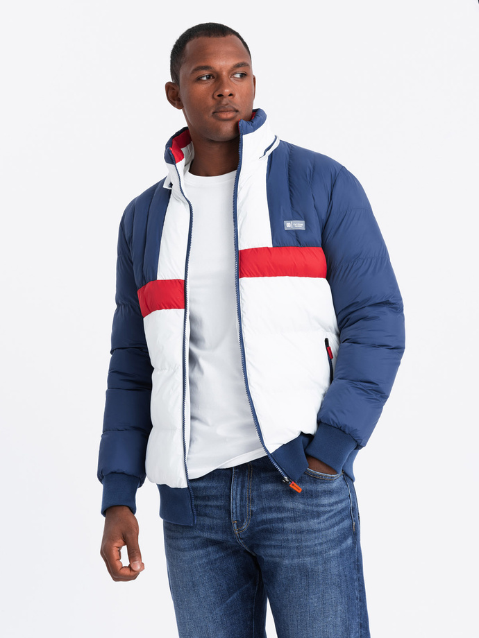 Kolorowa sportowa kurtka męska w stylu retro – niebiesko-biała V1 OM-JALP-0175