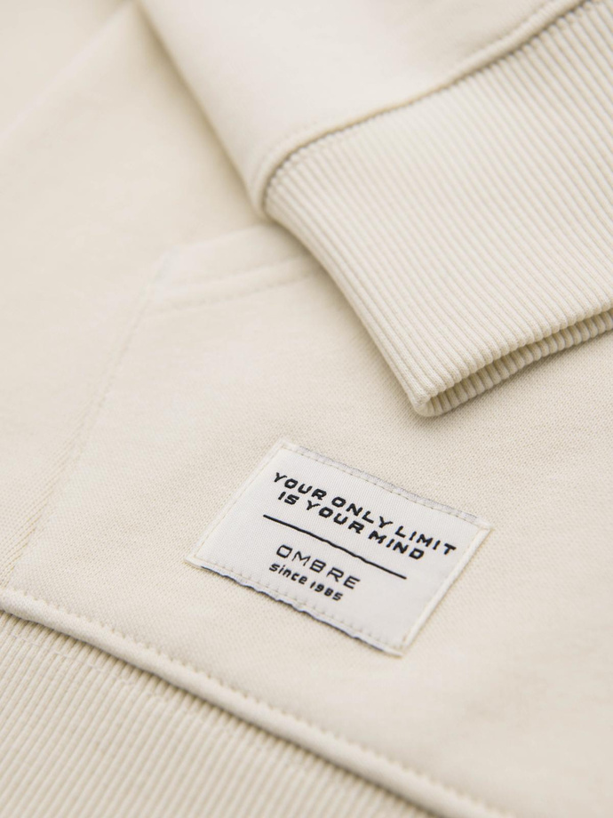 Męska bluza dresowa BASIC rozpinana z kapturem - kremowa V11 OM-SSBZ-0178