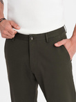Męskie spodnie chino REGULAR FIT z delikatną strukturą – ciemnozielone V4  OM-PACP-0184