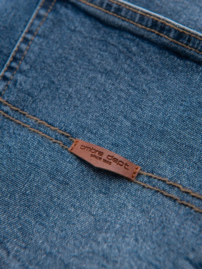 Męskie spodnie jeansowe SLIM FIT z przetarciami - ciemnoniebieskie V2 OM-PADP-0255