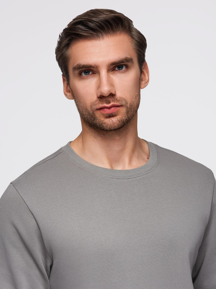 Bluza męska dresowa BASIC z okrągłym dekoltem - szara V8 OM-SSBN-0175
