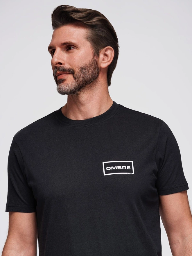 Koszulka męska dzianinowa z nadrukiem o kroju REGULAR - czarna V2 OM-TSPT-0231