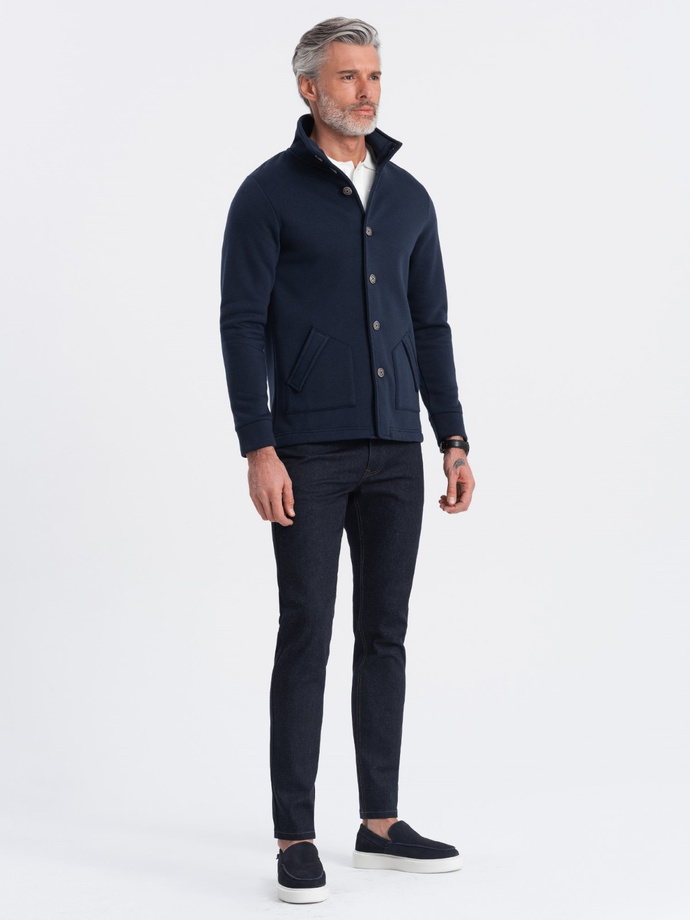 Męska bluza casual ze stójką zapinana na guziki - granatowa V4 OM-SSZP-0171