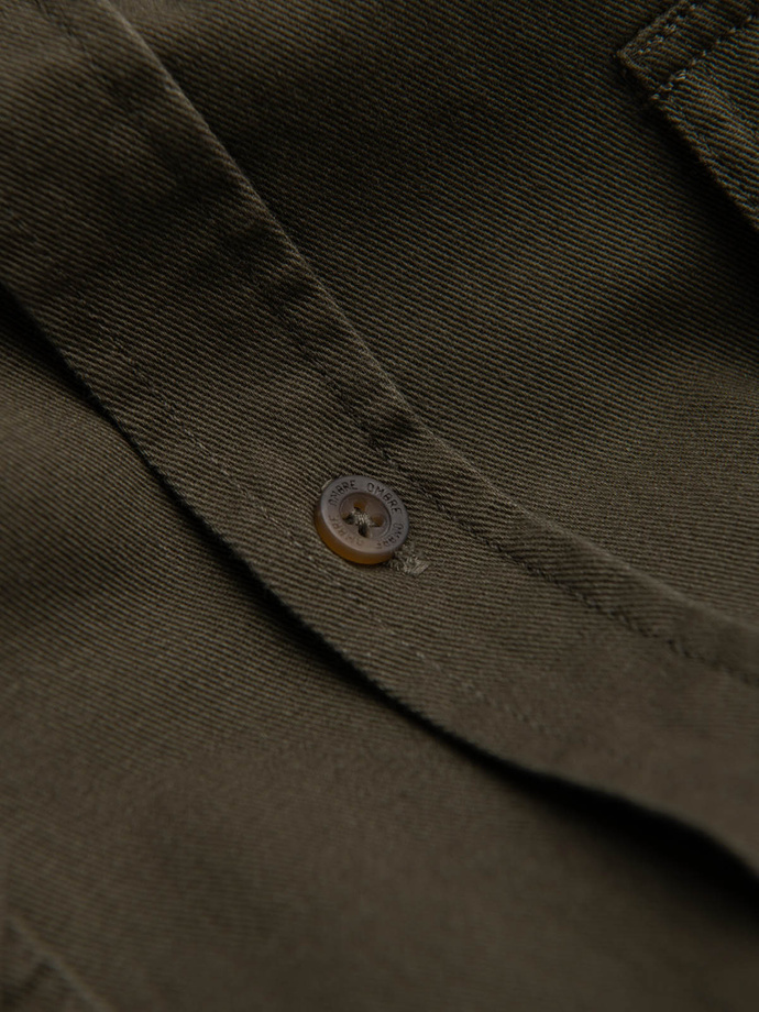 Koszula męska bawełniana REGULAR FIT z kieszeniami zapinanymi na guziki - oliwkowa V4 OM-SHCS-0146