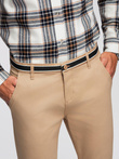 Męskie spodnie chino z ozdobną taśmą w pasie SLIM FIT – piaskowe V5 OM-PACP-0118