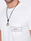 T-shirt męski bawełniany z nadrukiem na kieszonce Ombre Streetstyle – biały V8 OM-TSCT-0108