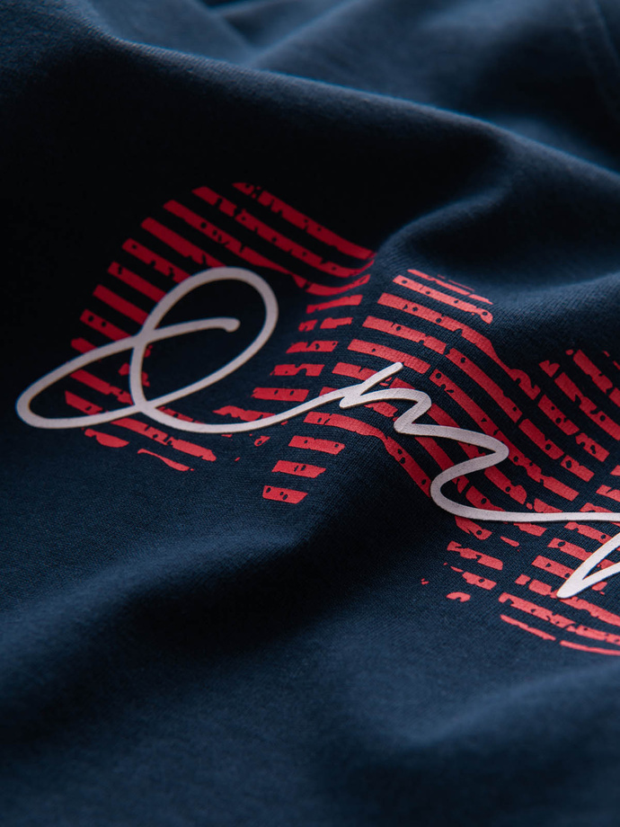 Bawełniany t-shirt męski z podwójnym printowanym logotypem – granatowy V3 OM-TSPT-0211