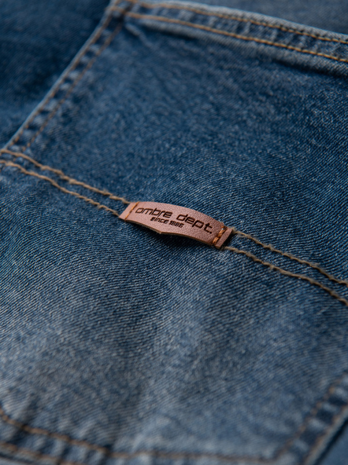 Męskie spodnie jeansowe REGULAR FIT z przetarciami - ciemnoniebieskie V2 OM-PADP-0254