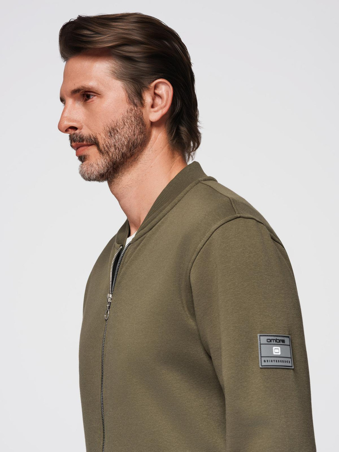 Bawełniana rozpinana bluza męska dresowa bomberka – khaki V1 OM-SSZP-0215