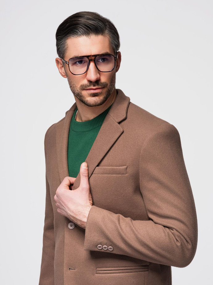 Marynarka męska casual z ozdobnymi guzikami na mankietach -  jasnybrąz V2 OM-BLZB-0118