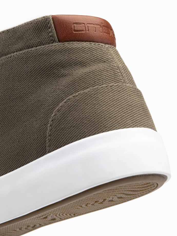 Męskie buty wysokie trampki z bawełnianego płótna – oliwkowe V4 OM-FOTH-0156