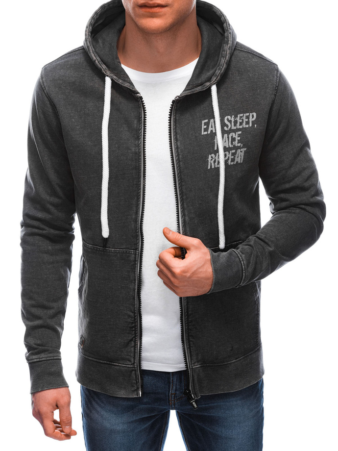 Bluza męska rozpinana z nadrukiem - ciemnoszara V2 B1280