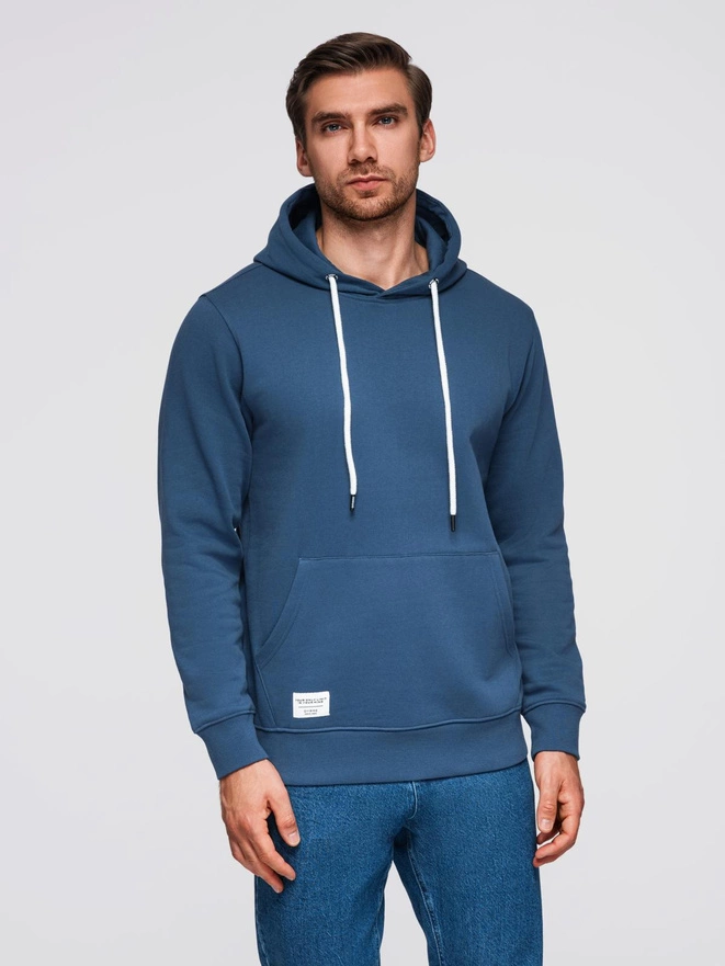Bluza męska dresowa BASIC kangurka z kapturem - granatowa V4 B1674