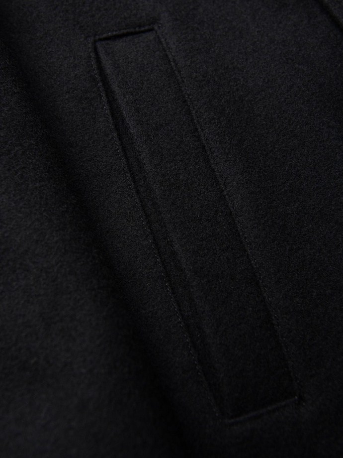 Elegancki militarny dwurzędowy płaszcz męski z wełną - czarny V1 OM-COWC-0145