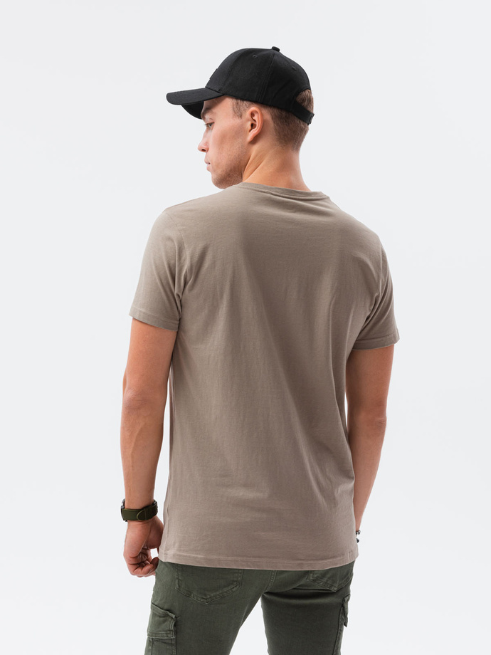 T-shirt męski z nadrukiem - brązowy V-25C S1434