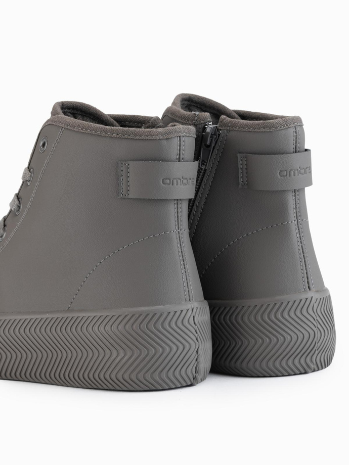 Trampki męskie z wysoką cholewką z zamkiem ułatwiającym zakładanie – khaki V3 OM-FOTH-0184