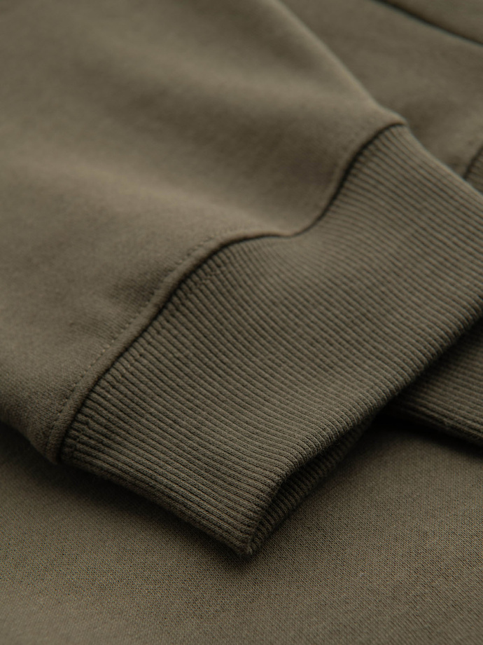 Spodnie męskie dresowe z przeszyciem i zamkiem na nogawce - oliwkowe V3 OM-PASK-0147