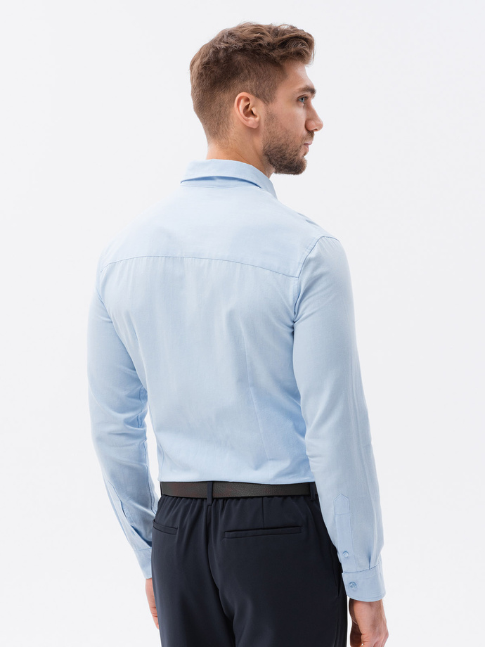 Bawełniana koszula męska z tkaniny w stylu Oxford SLIM FIT - błękitna V8 K642