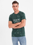 Męski t-shirt z nadrukiem i okrągłym dekoltem – zielony V3 OM-TSFP-0187