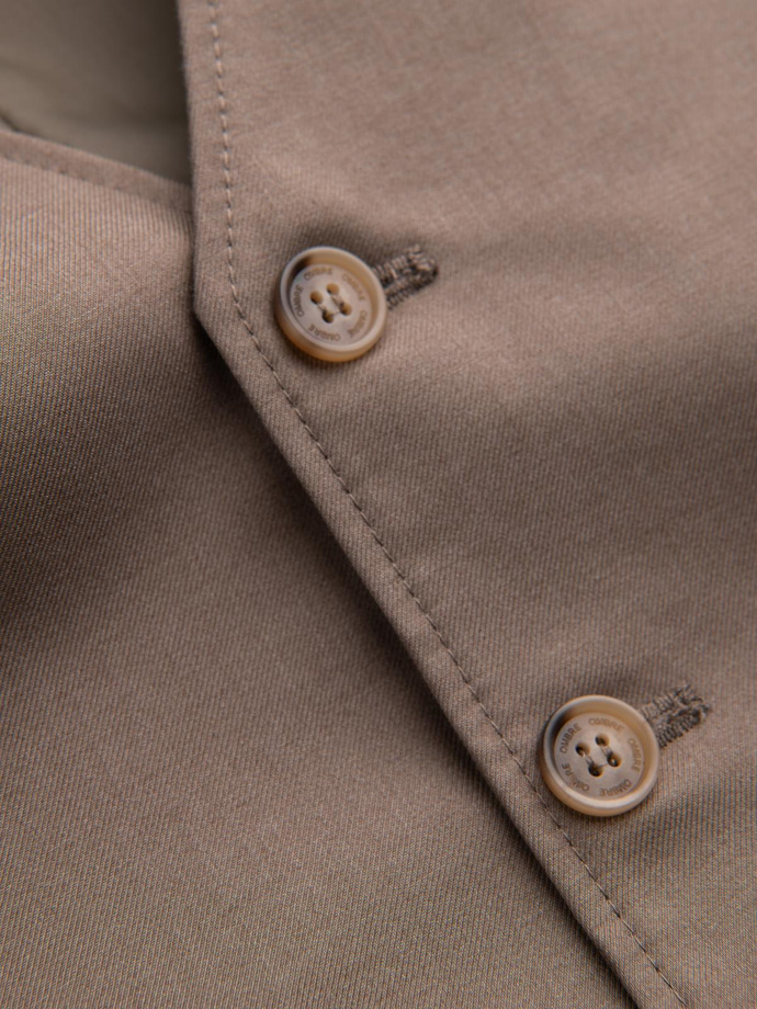 Kamizelka męska garniturowa bez klap - beżowa V2 OM-BLZV-0112