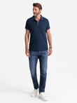 Koszulka męska polo z dzianiny pique bez guzików - granatowa V3 OM-POSS-0110