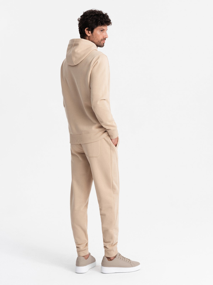 Dresowy komplet męski BASIC bluza kangurka + joggery – beżowy V6 Z85