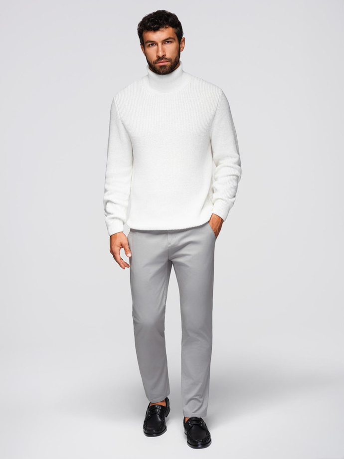 Spodnie męskie chino z ozdobną taśmą w pasie SLIM FIT – szare V6 OM-PACP-0118