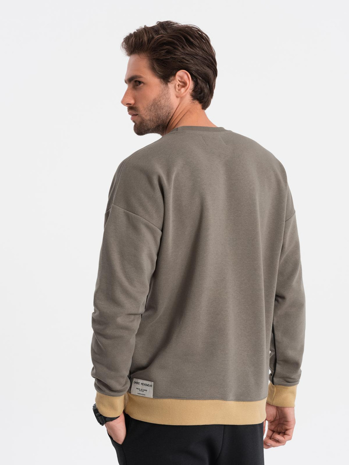 Bluza męska OVERSIZE z kontrastowym łączeniem kolorów -  khaki V7 B1673