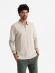 Melanżowy męski polo longsleeve z haftem – piaskowy melanż V4 OM-POLS-0129