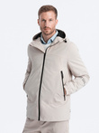 Kurtka męska przejściowa z kapturem - kremowa V1 OM-JANP-22FW-005