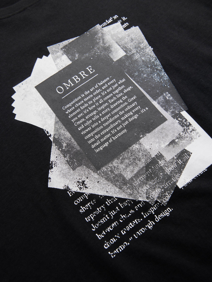 Męska bawełniana koszulka z ciekawym nadrukiem na klatce piersiowej - czarna V1 OM-TSPT-0261