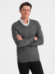 Sweter męski z dekoltem "w serek" z koszulowym kołnierzykiem - grafitowy V3 OM-SWSW-0102