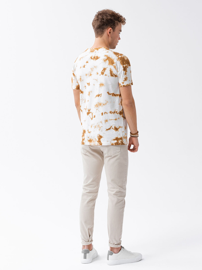 T-shirt męski bawełniany - beżowy/biały S1373